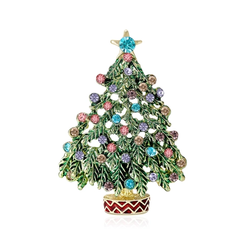 Elegante Spilla ad Albero di Natale in Lega con Strass Smalto Verde Gioielli Festivi Accessorio Regalo per Donna Scintillante