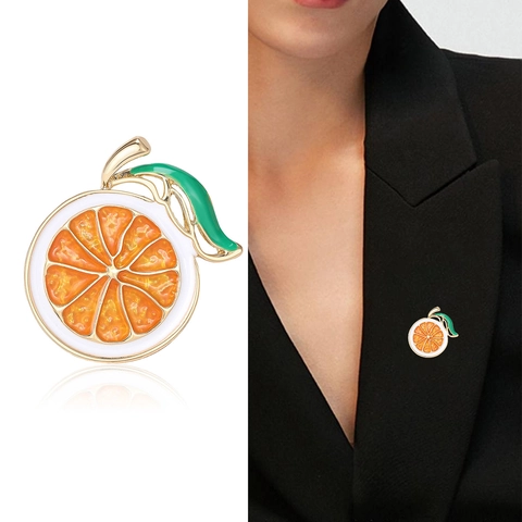 Mode Cartoon Fruit Emaille Sinaasappelschijfje Broche Voor Dames Legering Druppelolie Citroen Broche Kleding Sjaal Gesp Accessoire
