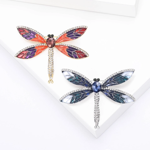 Spilla in Lega di Libellula Vintage Olio Dipinto a Mano Strass Perla Artificiale Animale Insetto Pin per Donna Gioielli di Moda