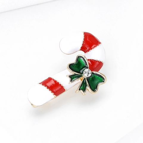 Kerst Zuurstok Broche Legering Emaille Strass Strik Gestreept Feestelijke Speld Voor Dames Vakantie Feest Decoratie Sieraden