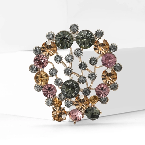 Vintage Alloy Flower Brooch For Women Luxury Rhinestone Inlaid Floral Corsage Pin For Suits Dresses Shawls Jewelry Gift