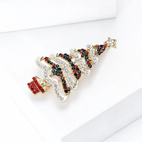 Weihnachtsbaum Brosche Legierung Strass Emaille Nadel Für Damen Herren Gold Grün Rot Xmas Tree Mode Schmuck Feiertags Geschenk