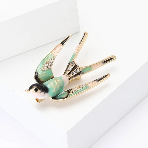 Exquisito Broche de Golondrina de Esmalte para Mujer Aleación Diamantes de Imitación Pájaro Pin para Traje Abrigo Corsage Elegante Joyería de Moda Regalo