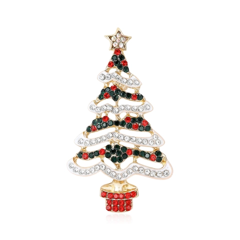 Weihnachtsbaum Brosche Legierung Strass Emaille Nadel Für Damen Herren Gold Grün Rot Xmas Tree Mode Schmuck Feiertags Geschenk