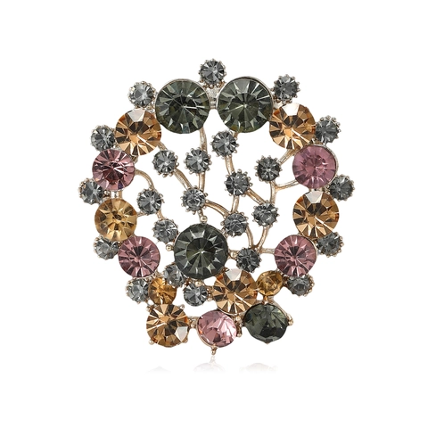 Vintage Alloy Flower Brooch For Women Luxury Rhinestone Inlaid Floral Corsage Pin For Suits Dresses Shawls Jewelry Gift
