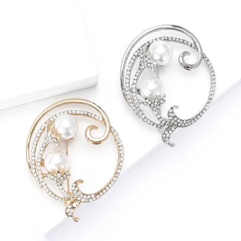 Elegant Alloy Artificial Pearl Floral Brooch With Rhinestone Embellishment For Women Fashion Clothing Accessories Gift