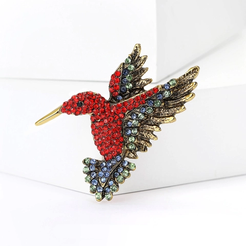 Spilla a Forma di Colibrì in Lega Vintage per Donna con Strass Intarsiati Spilla da Risvolto Uccello Volante Gioielli di Moda