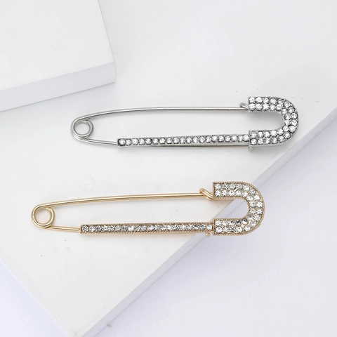 Exquisite Legierung Strass Sicherheitsnadel Brosche Für Damen Gold Silber Funkelnde Strass Mode Kleidung Anstecknadel Schmuck