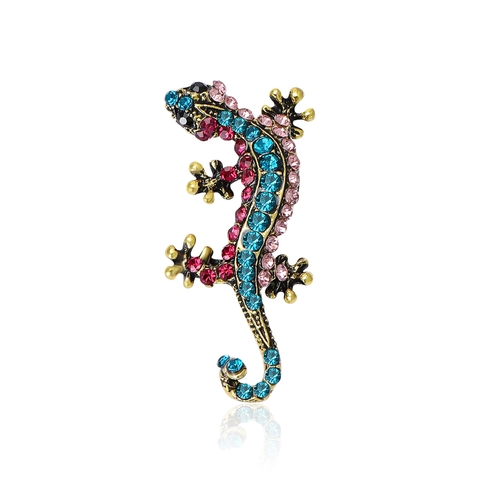 Vintage Alloy Multi-Color Rhinestone Lizard Gecko Brooch Personalized Animal Lapel Pin For Suit Shirt Unisex Fashion Jewelry