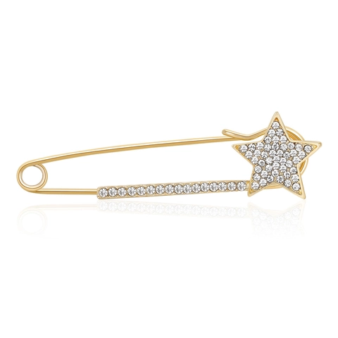 Minimalistische Legierung Strass Stern Sicherheitsnadel Brosche Für Damen Gold Silber Plattiert Mode Stern Broschen Schmuck