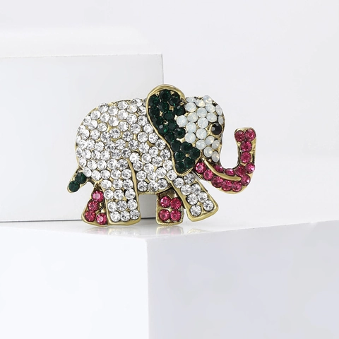 Mode Legierung Strass Elefant Brosche Mehrfarbig Kristall Tier Brosche Pin Vergoldeter Schmuck Für Anzug Strickjacke Damen Herren