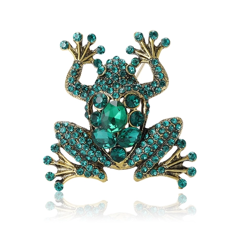 Spilla Vintage a Rana in Lega con Strass Verdi per Donna Oro Antico Forma Animale Spilla per Abito Cappotto Gioielli Regalo