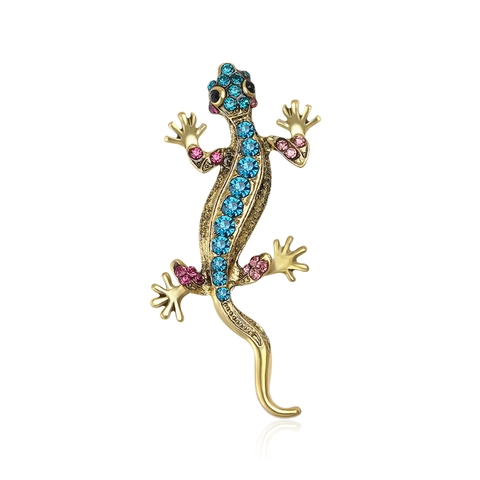 Spilla a Forma di Lucertola in Lega di Oro Vintage con Strass Geco Animale per Uomo Donna Gioielli di Moda Regalo