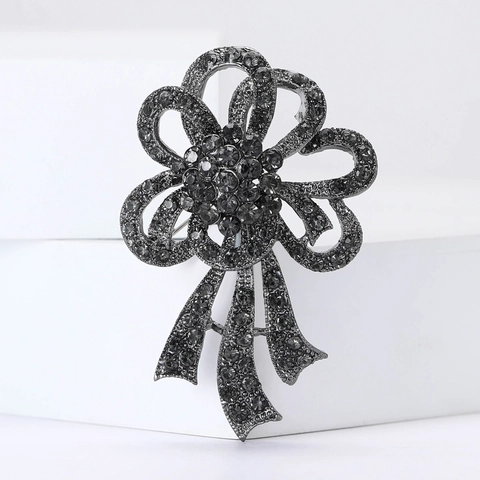 Spilla a Forma di Fiore con Fiocco in Lega Vintage per Donna con Strass Nero Fucile Viola Multicolore Gioielli