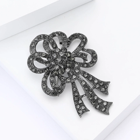 Spilla a Forma di Fiore con Fiocco in Lega Vintage per Donna con Strass Nero Fucile Viola Multicolore Gioielli