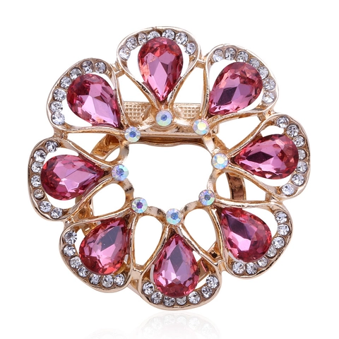 Broche Fleur en Alliage Strass Vintage Pince à Foulard Double Usage Boucle de Foulard en Cristal Plaqué Or Femmes Bijoux Mariage
