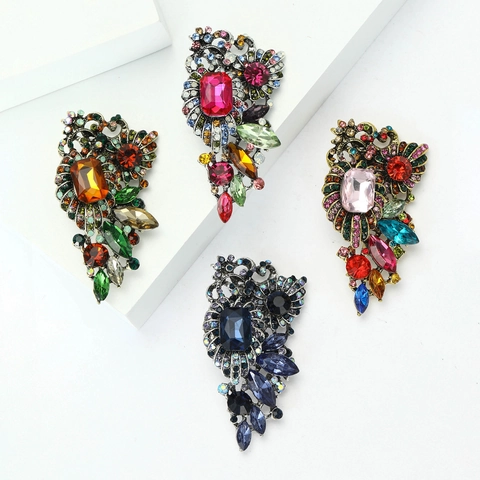 Vintage Alloy Rhinestone Flower Brooch For Women Antique Gold Silver Plated Colorful Crystal Brooch Pin For Party Banquet Jewelry Accessory