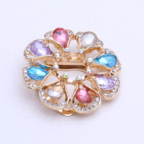 Broche Fleur en Alliage Strass Vintage Pince à Foulard Double Usage Boucle de Foulard en Cristal Plaqué Or Femmes Bijoux Mariage