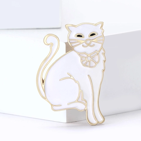 Elegante Broche de Gato de Aleación de Esmalte Lindo Animal de Dibujos Animados Pin de Solapa Para Ropa Joyería de Moda