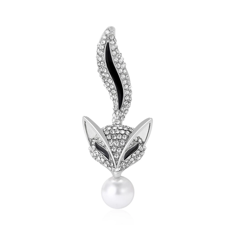 Broche de Aleación con Forma de Zorro y Perla Artificial para Mujer Lujoso Strass Esmalte Pin Animales Joyería Accesorios