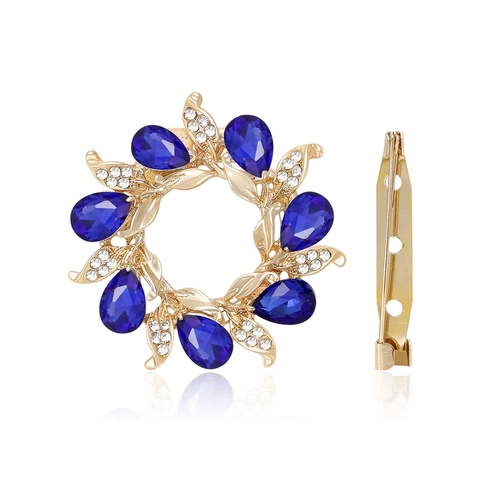 Vintage Luxus Legierung Strass Blumenkranz Brosche Mehrzweck Seidenschalschnalle Gold Mehrfarbig Kristall Eingelegt Schmuck Für Damen