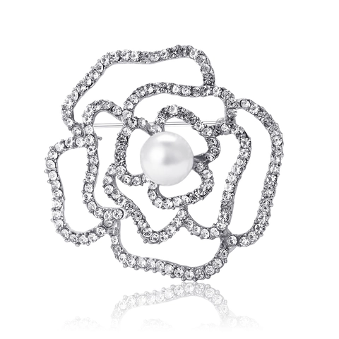 Elegante Kamelie Blume Brosche Für Damen Legierung Strass Künstliche Perle Eingelegt Brosche Pin Gold Silber Schmuck Zubehör