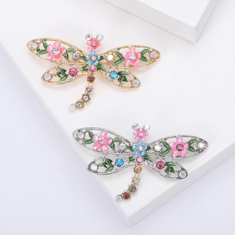 Vintage Alloy Dragonfly Brooch With Colorful Rhinestones And Enamel Flower Design For Women Fashion Jewelry Lapel Pin