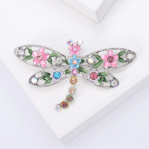 Vintage Alloy Dragonfly Brooch With Colorful Rhinestones And Enamel Flower Design For Women Fashion Jewelry Lapel Pin