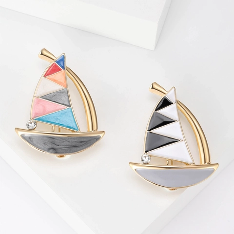 Spilla Barca a Vela in Lega di Smalto per Donna Spilla Nautica di Lusso con Smalto a Goccia e Strass Accessori Gioielli Moda Carini