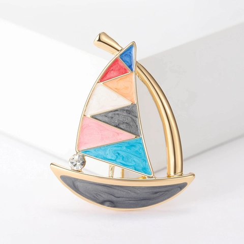 Spilla Barca a Vela in Lega di Smalto per Donna Spilla Nautica di Lusso con Smalto a Goccia e Strass Accessori Gioielli Moda Carini