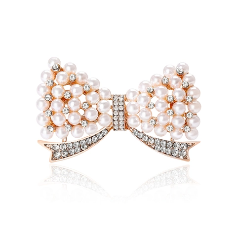 Elegant Alloy Bow Brooch Artificial Pearl Rhinestone Bowtie Breastpin Fashion Accessories For Women Wedding Party Jewelry