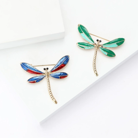 Elegant Alloy Enamel Dragonfly Brooch Vintage Insect Lapel Pin With Rhinestone Eyes Fashion Women Corsage Dress Jewelry Gift