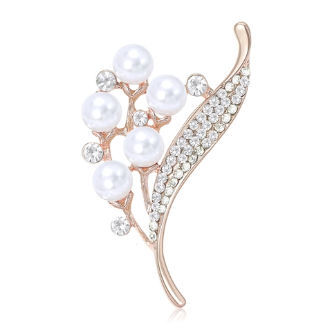 Eleganter Blumenblatt Legierung Brosche Für Damen Mit Künstlicher Perle Und Strass Koreanischer Stil Mode Kleid Pin Schmuck Geschenk