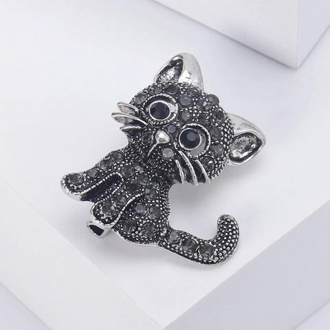 Vintage Legierung Katze Brosche Für Damen Mit Glänzenden Strasssteinen Süßes Tierdesign Kleidung Vielseitige Accessoires Anstecknadel
