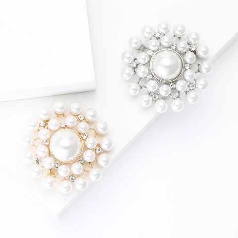 Elegante Broche de Flor de Aleación de Moda Con Perla Artificial de Imitación Y Strass Alfiler de Corsage Floral Redondo Para Mujer