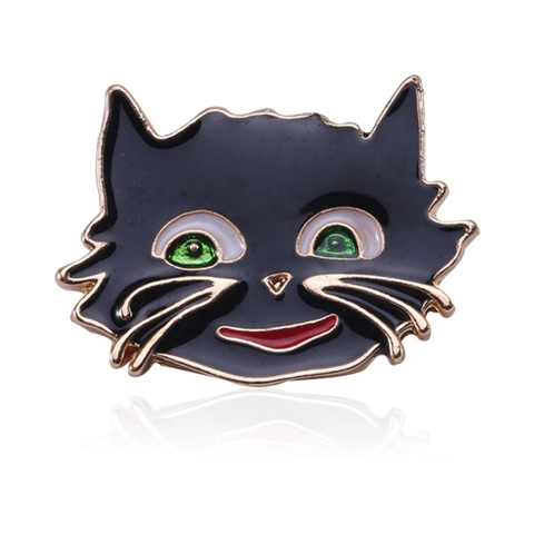 Simpatica Spilla a Forma di Testa di Gatto Nero in Smalto Lega con Strass per Donne Ragazze Bambini Gioielli Decorativi di Moda