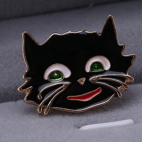 Simpatica Spilla a Forma di Testa di Gatto Nero in Smalto Lega con Strass per Donne Ragazze Bambini Gioielli Decorativi di Moda