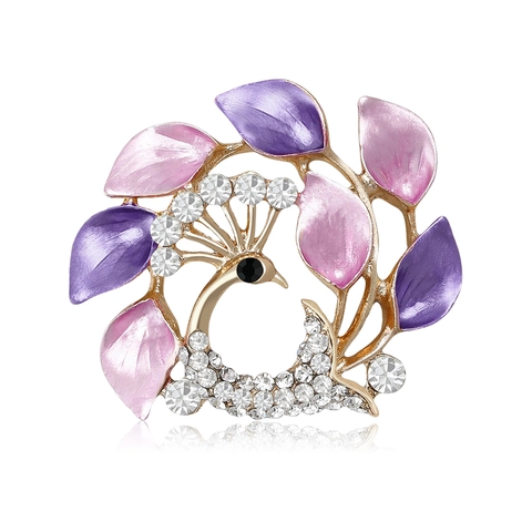Eleganter Pfau Kranz Brosche Pin Vintage Legierung Strass Emaille Tier Brustnadel Für Damen Mode Bekleidungszubehör