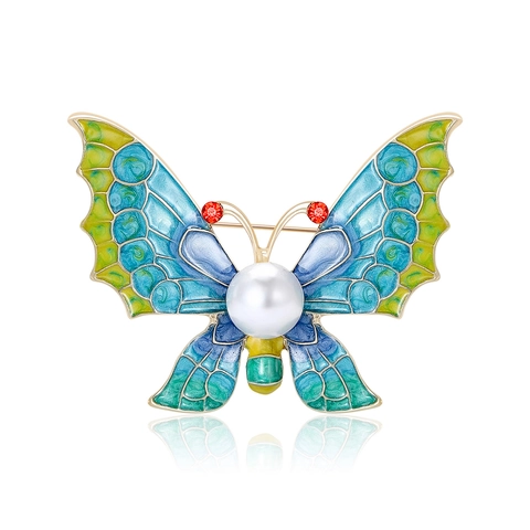 Mode Legering Vlinder Broche Pin Met Emaille Kleur Grote Imitatieparel Strass Ogen Elegante Insect Corsage Voor Vrouwen Cadeau