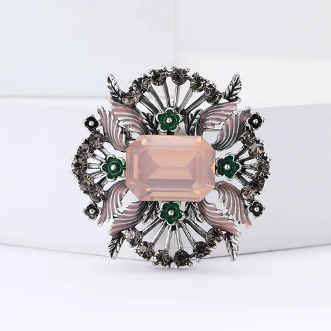 Broche Couronne Florale Vintage en Alliage Strass Exquise Style Palais Fleur en Émail Broche pour Pull Femme Accessoire