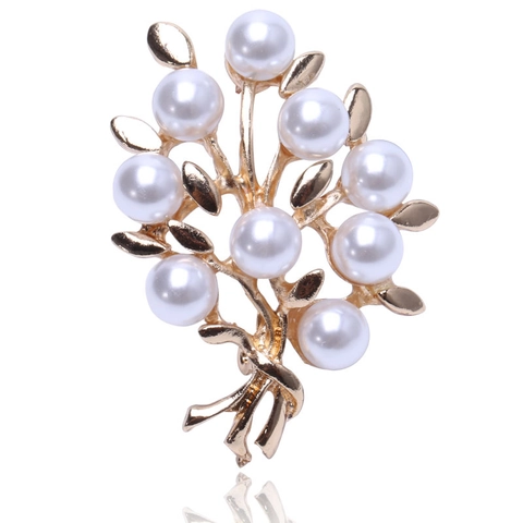 Eleganter Brosche Aus Legierung Mit Künstlichen Perlen Und Strass Blumenstrauß Für Damen Vintage Floral Pin Hochzeit Schmuck