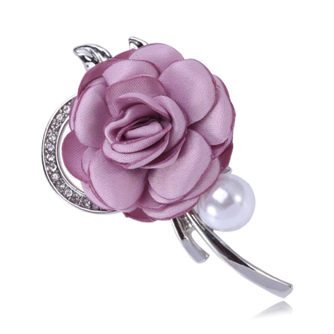 Elegant Satin Rose Flower Brooch For Women Vintage Alloy Rhinestone Inlaid Artificial Pearl Corsage Pin Clothing Accessory Jewelry Gift