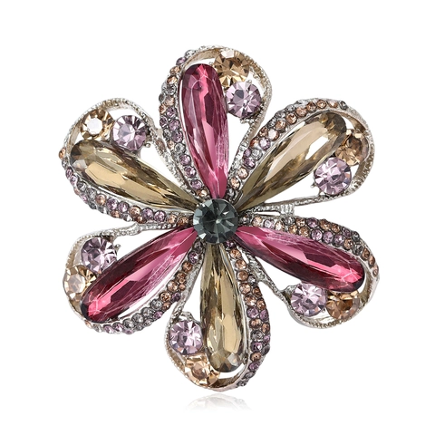 Elegant Alloy Rhinestone Flower Brooch Pin For Women Vintage Crystal Floral Corset Brooch Wedding Party Jewelry Accessories