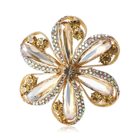 Elegant Alloy Rhinestone Flower Brooch Pin For Women Vintage Crystal Floral Corset Brooch Wedding Party Jewelry Accessories