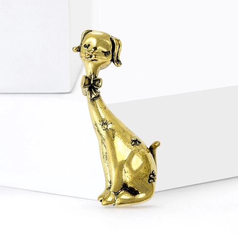 Broche de Aleación de Zinc Vintage de Perro de Cuello Largo para Mujer Pin de Solapa de Animal Minimalista Con Lazo Retro Oro Plata Joyería
