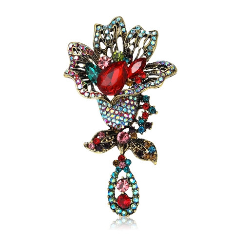 Vintage Legierung Strass Blume Brosche Für Damen Hochwertige Palast Stil Florale Tränen Anhänger Brosche Pins Party Schmuck