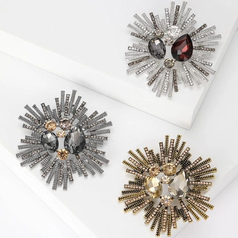 Broche Vintage en Alliage de Strass Tournesol pour Femmes Élégante Broche Fleur Étoilée Pin Mariage Fête Accessoires de Costume Bijoux de Mode