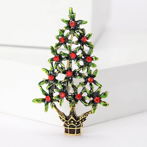 Christmas Tree Brooch Alloy Enamel Rhinestone Pin Festive Holiday Clothing Corsage For Women Men Party Jewelry Accessory