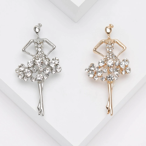Elegante Broche de Bailarina de Ballet Aleación Incrustado de Strass Oro Plata Pin de Bailarina para Trajes de Mujer Joyería