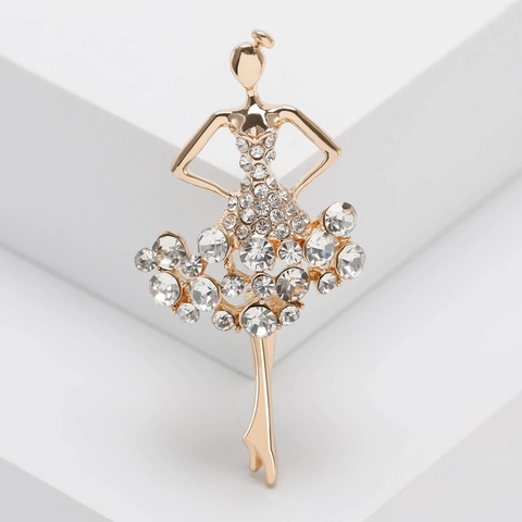 Elegante Broche de Bailarina de Ballet Aleación Incrustado de Strass Oro Plata Pin de Bailarina para Trajes de Mujer Joyería